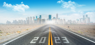 马路公路城市道路蓝天白云速度箭头20223年背景展板